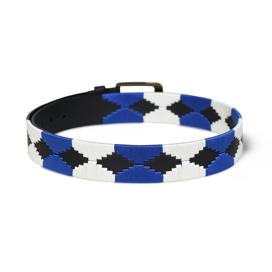 Handmade polo leather belt for men with blue and white stripes – photo 2