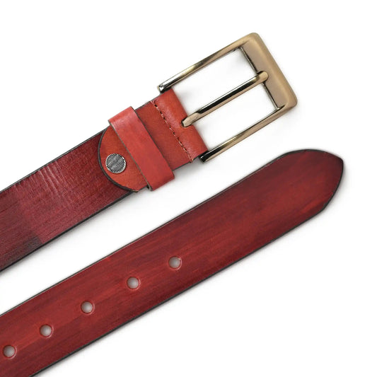 Burnt umber burnished buffalo leather belt for men with square buckle – photo 2