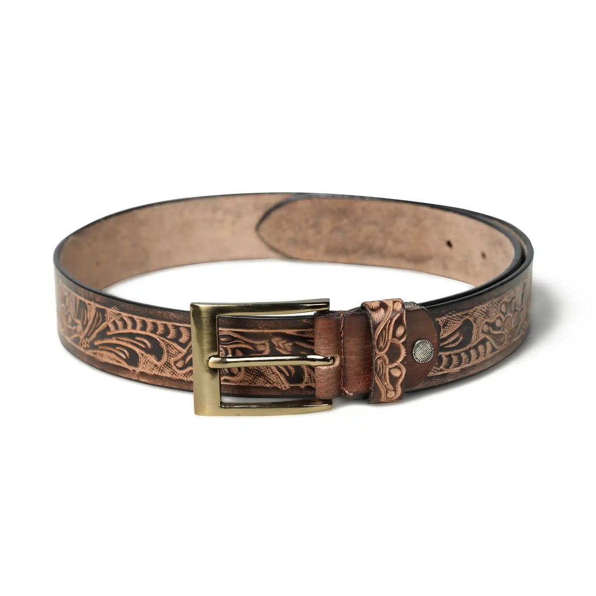 Pastel brown handmade floral pattern leather belt for men – photo 5