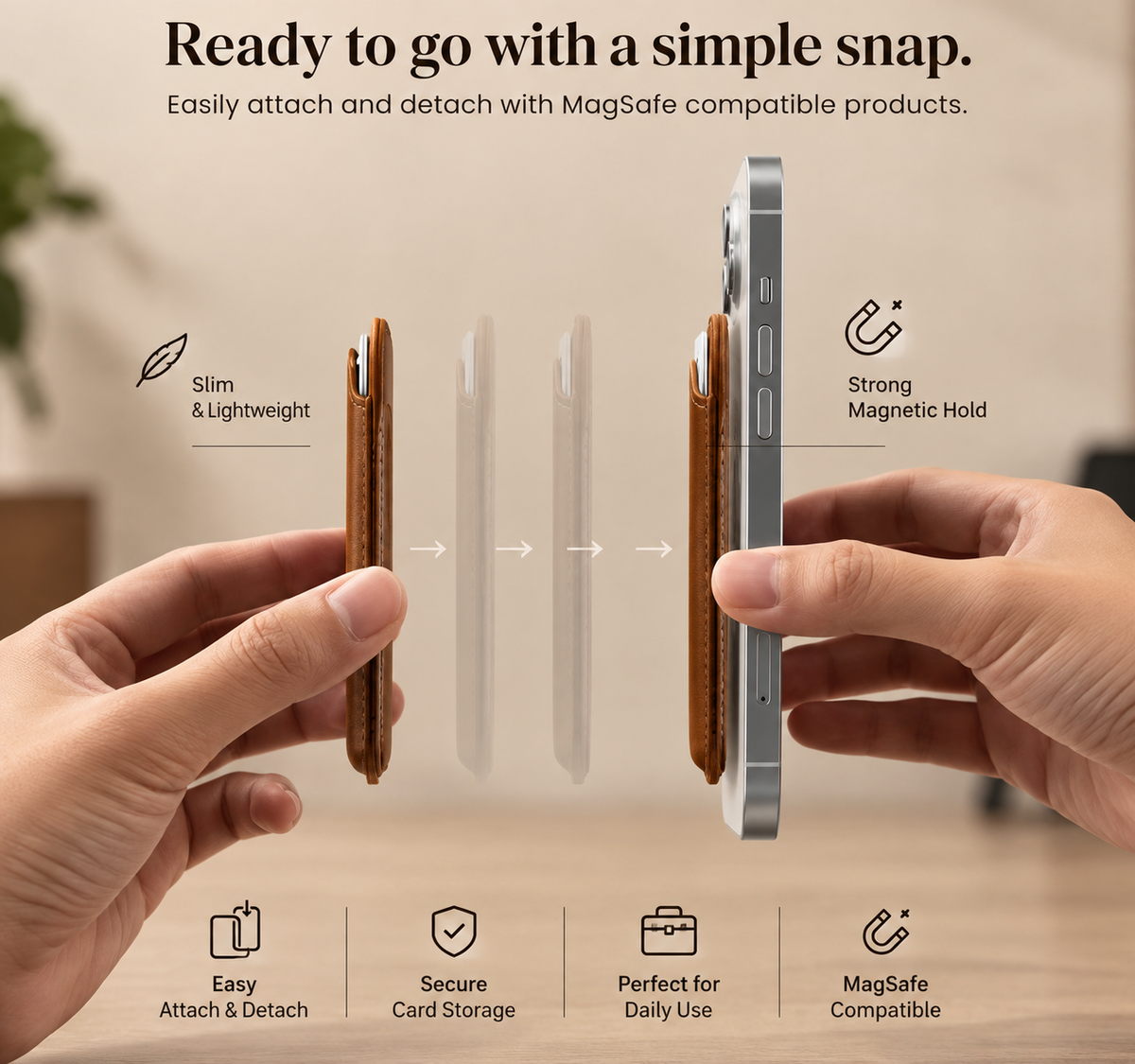 Magnetic Card Wallet for iPhone — Brown