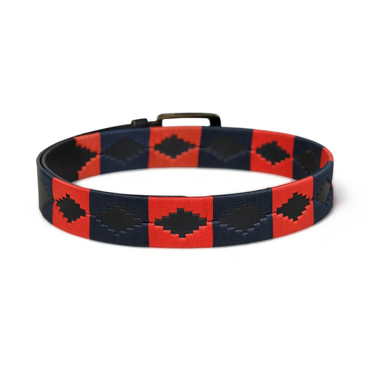 Handmade polo leather belt for men with dark blue and red stripes – photo 2
