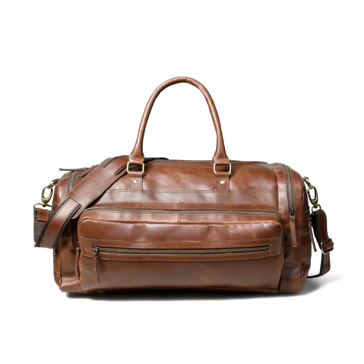 Polished Cognac Leather Duffel Bag