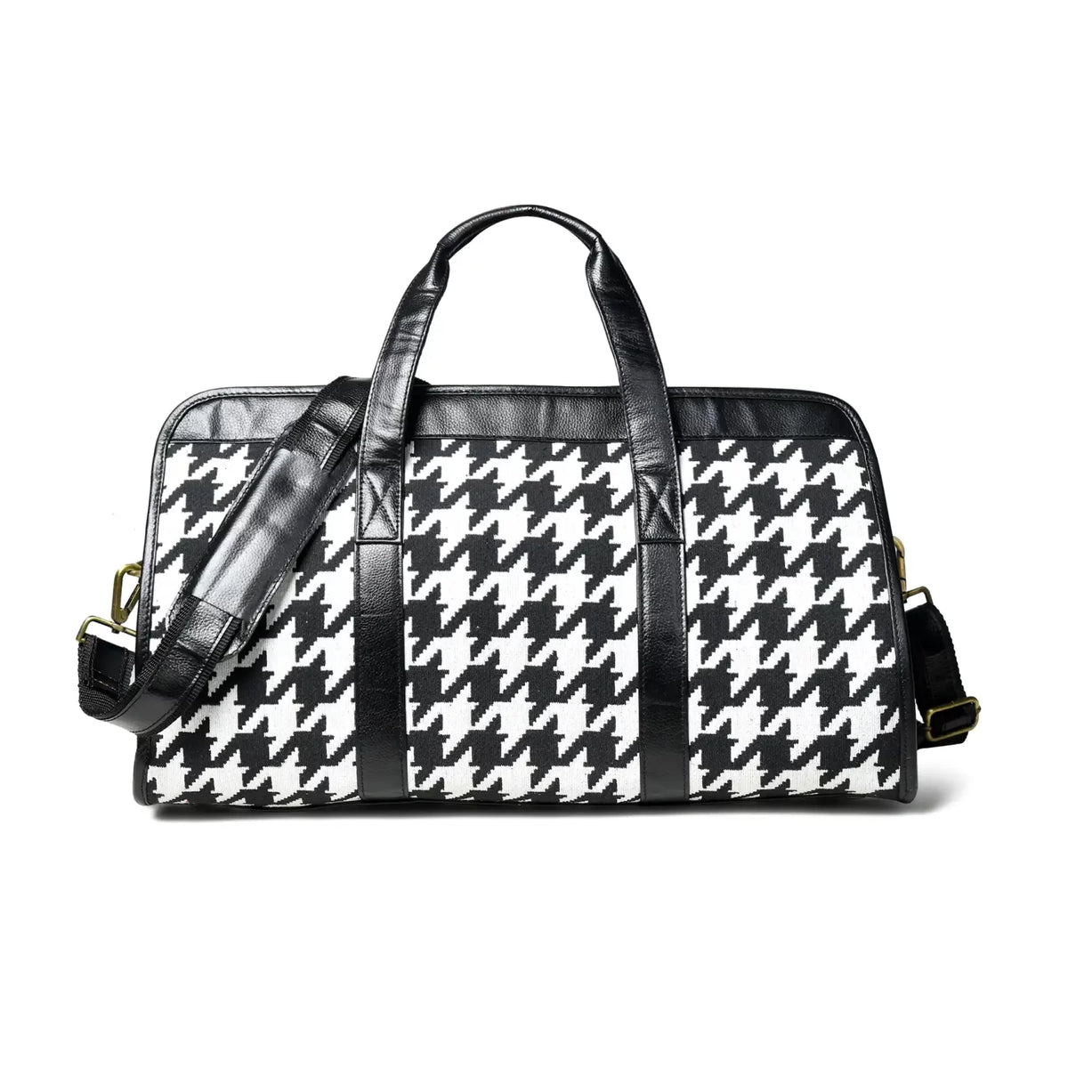 Houndstooth Canvas & Leather Duffel Bag