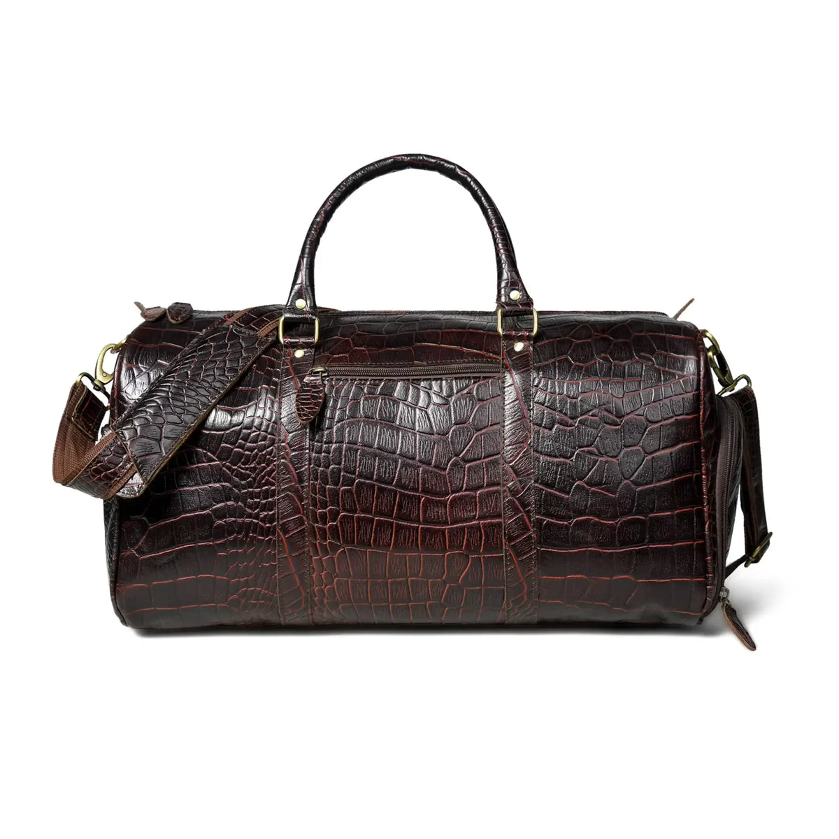 Croc-Embossed Leather Duffel Bag — Oxblood