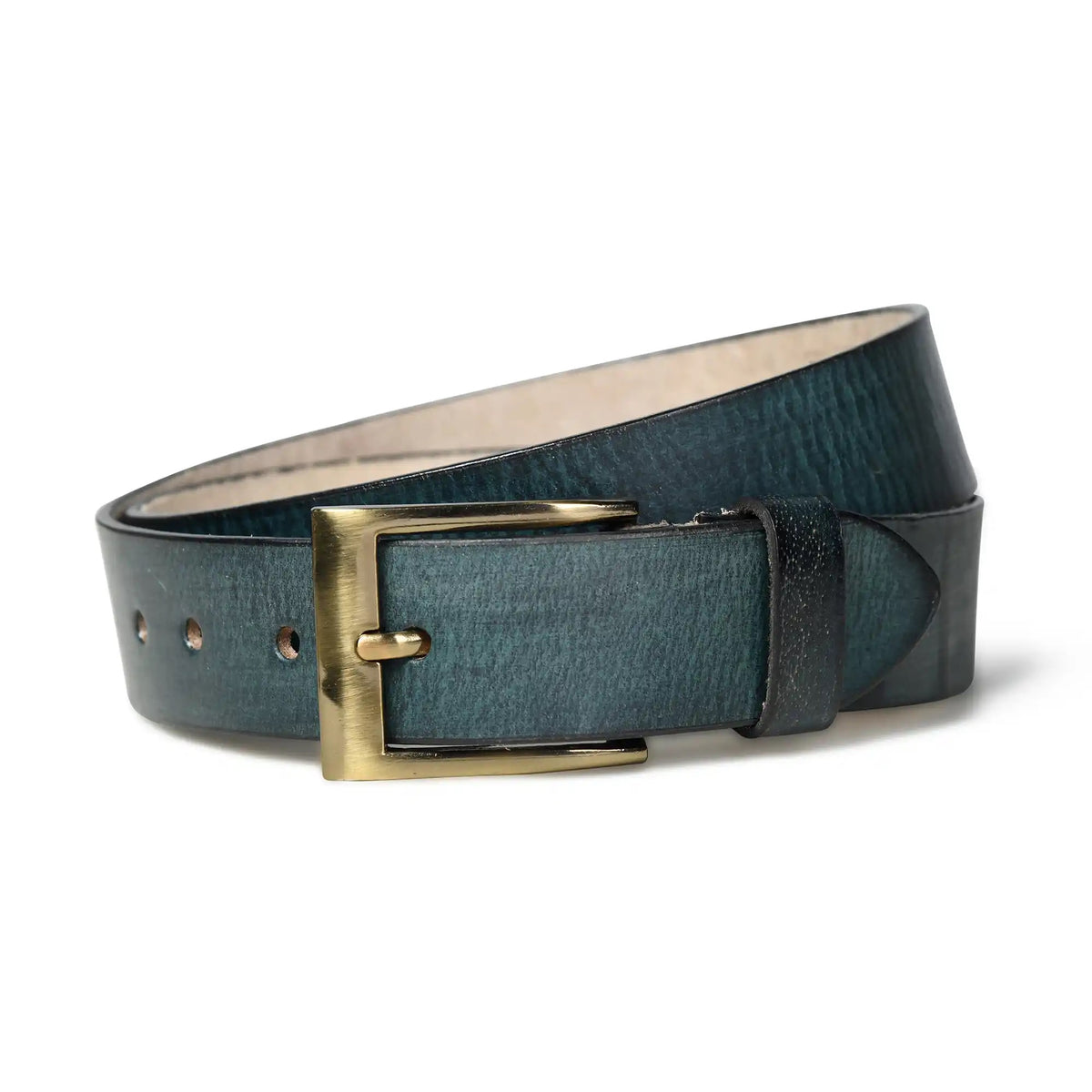 Dark green burnished buffalo leather belt for men with square buckle – photo 4