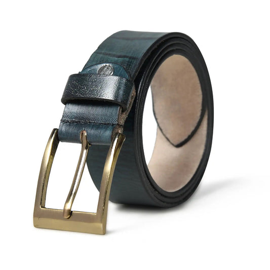 Dark green burnished buffalo leather belt for men with square buckle – photo 1