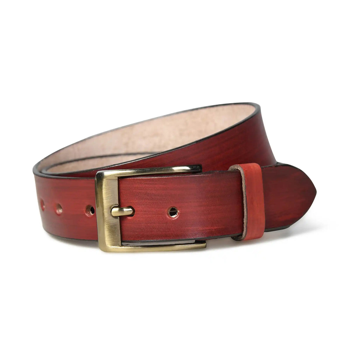 Burnt umber burnished buffalo leather belt for men with square buckle – photo 5