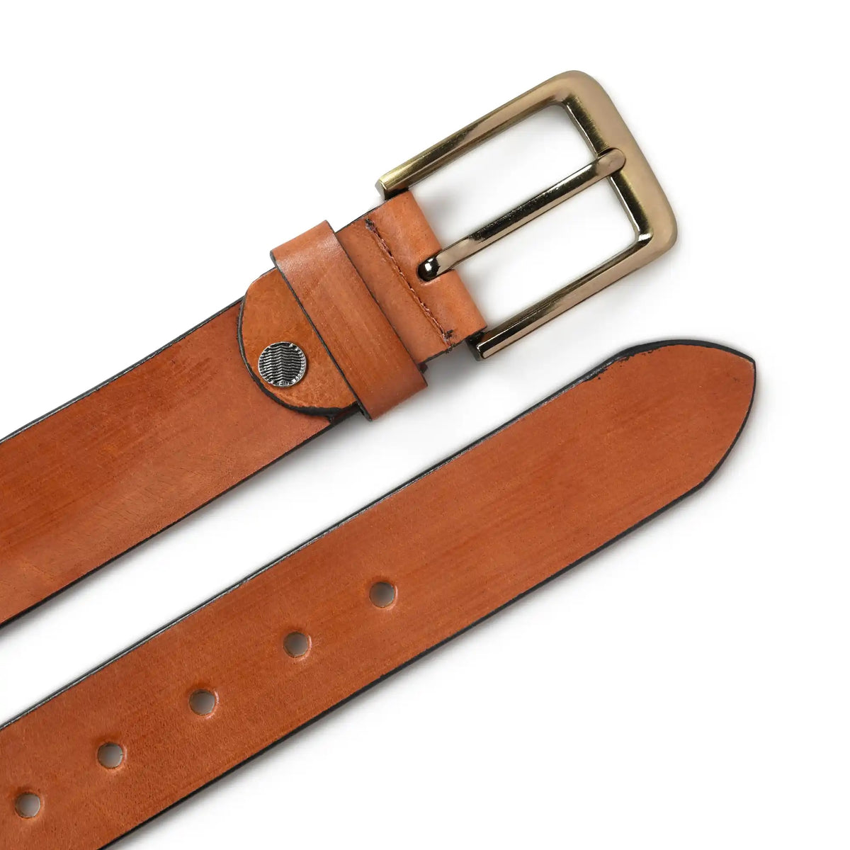 Tan brown burnished buffalo leather belt for men with square buckle – photo 2