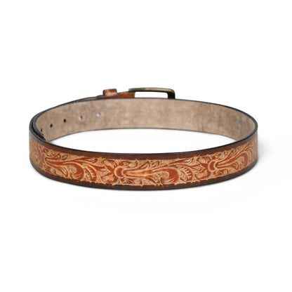 Light brown hand-tooled floral leather belt for men – photo 3