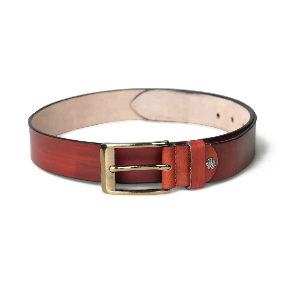 Burnt umber burnished buffalo leather belt for men with square buckle – photo 4