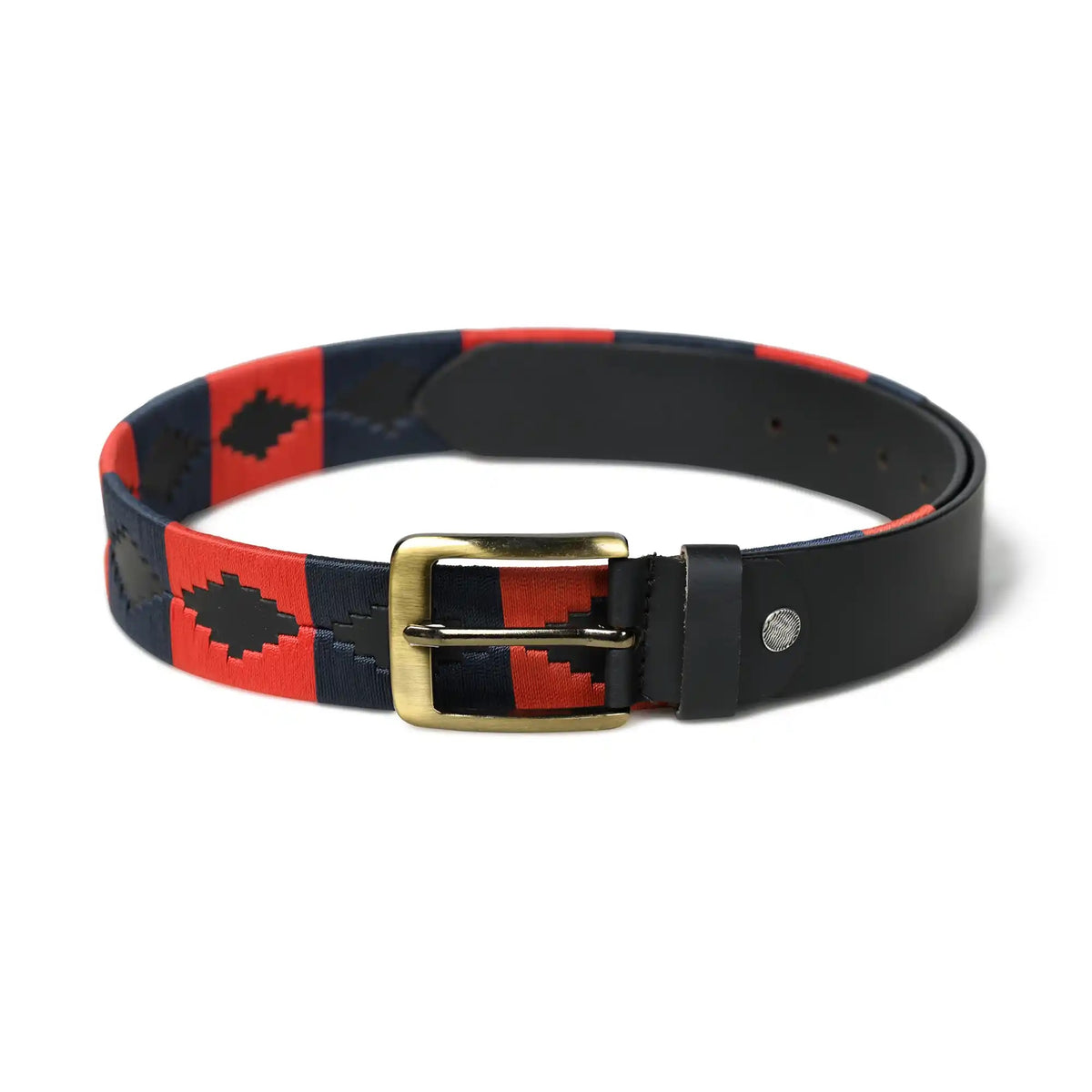 Handmade polo leather belt for men with dark blue and red stripes – photo 4