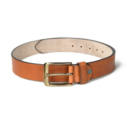 Tan brown burnished buffalo leather belt for men with square buckle – photo 4