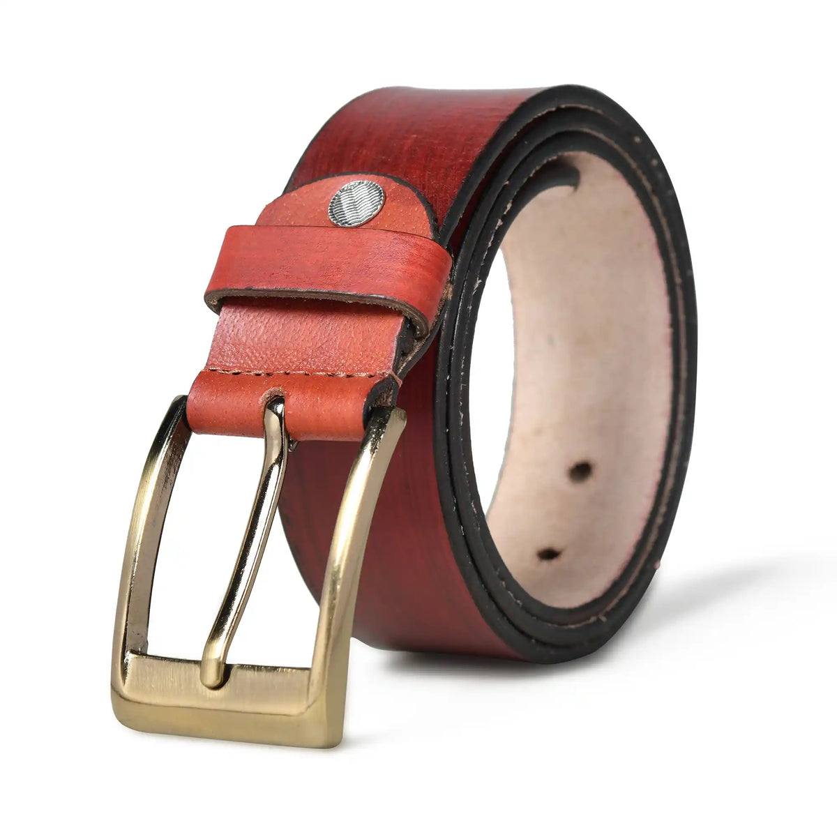 Burnt umber burnished buffalo leather belt for men with square buckle – photo 1