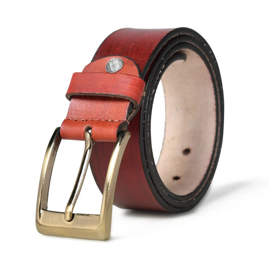 Burnt umber burnished buffalo leather belt for men with square buckle – photo 1