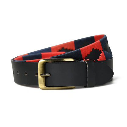 Handmade polo leather belt for men with dark blue and red stripes – photo 3