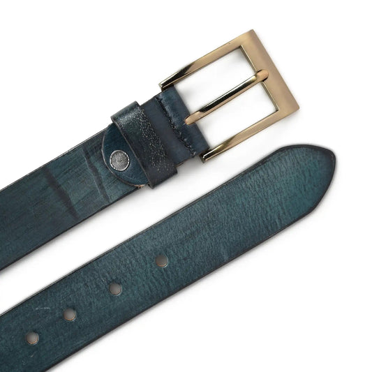 Dark green burnished buffalo leather belt for men with square buckle – photo 2