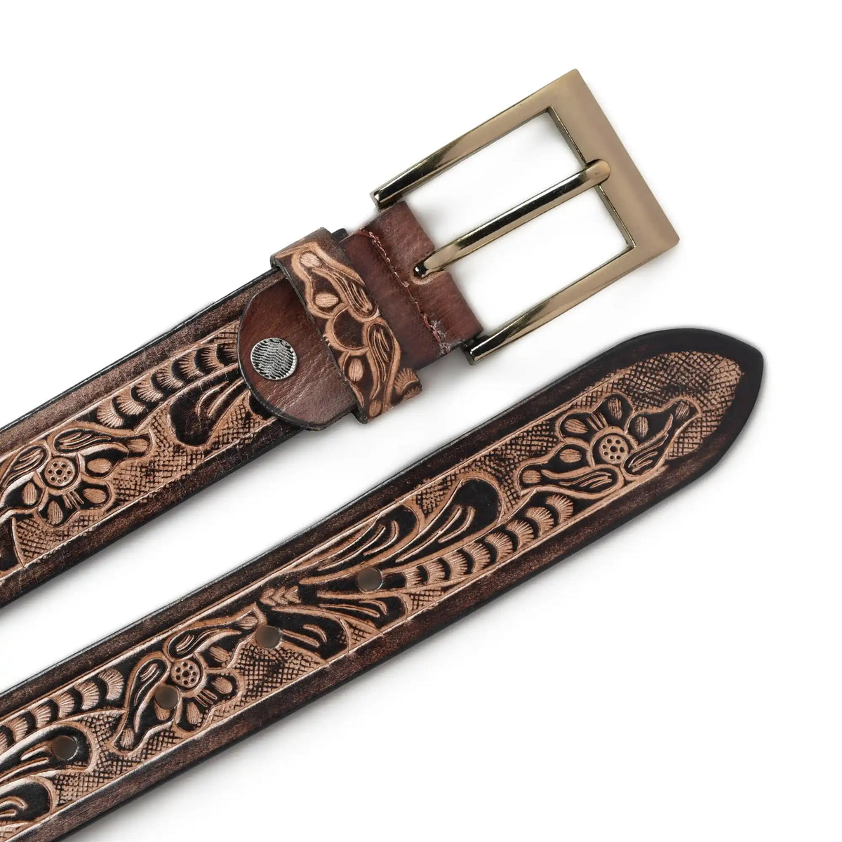 Pastel brown handmade floral pattern leather belt for men – photo 2