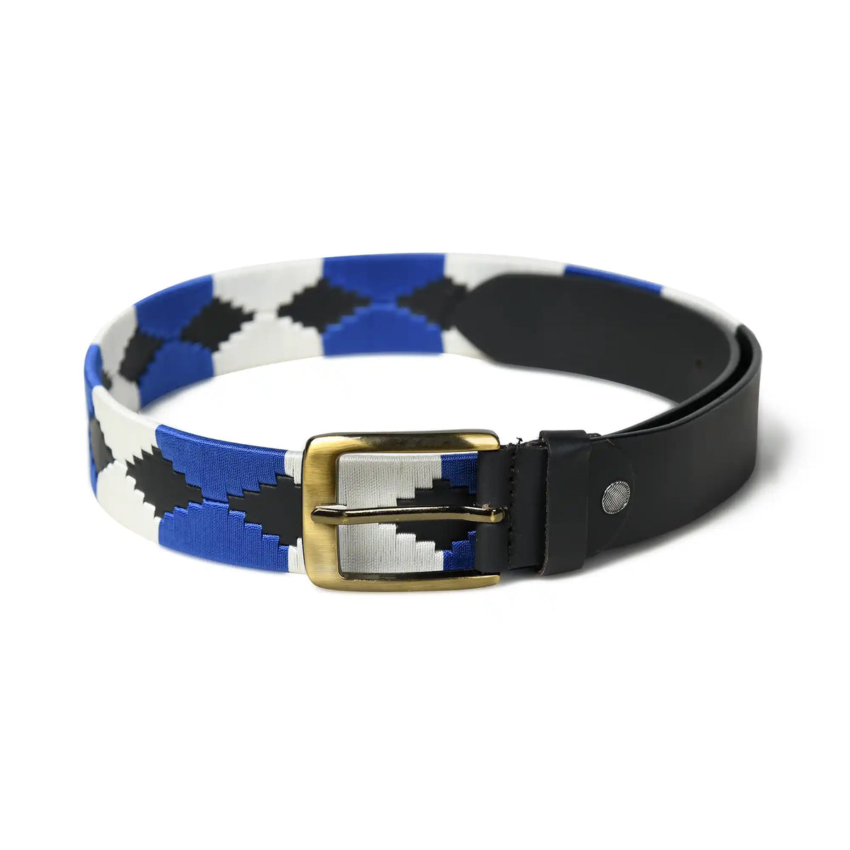Handmade polo leather belt for men with blue and white stripes – photo 3
