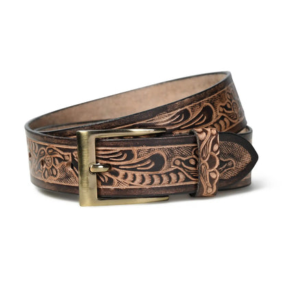 Pastel brown handmade floral pattern leather belt for men – photo 4