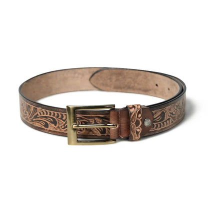 Pastel brown handmade floral pattern leather belt for men – photo 5