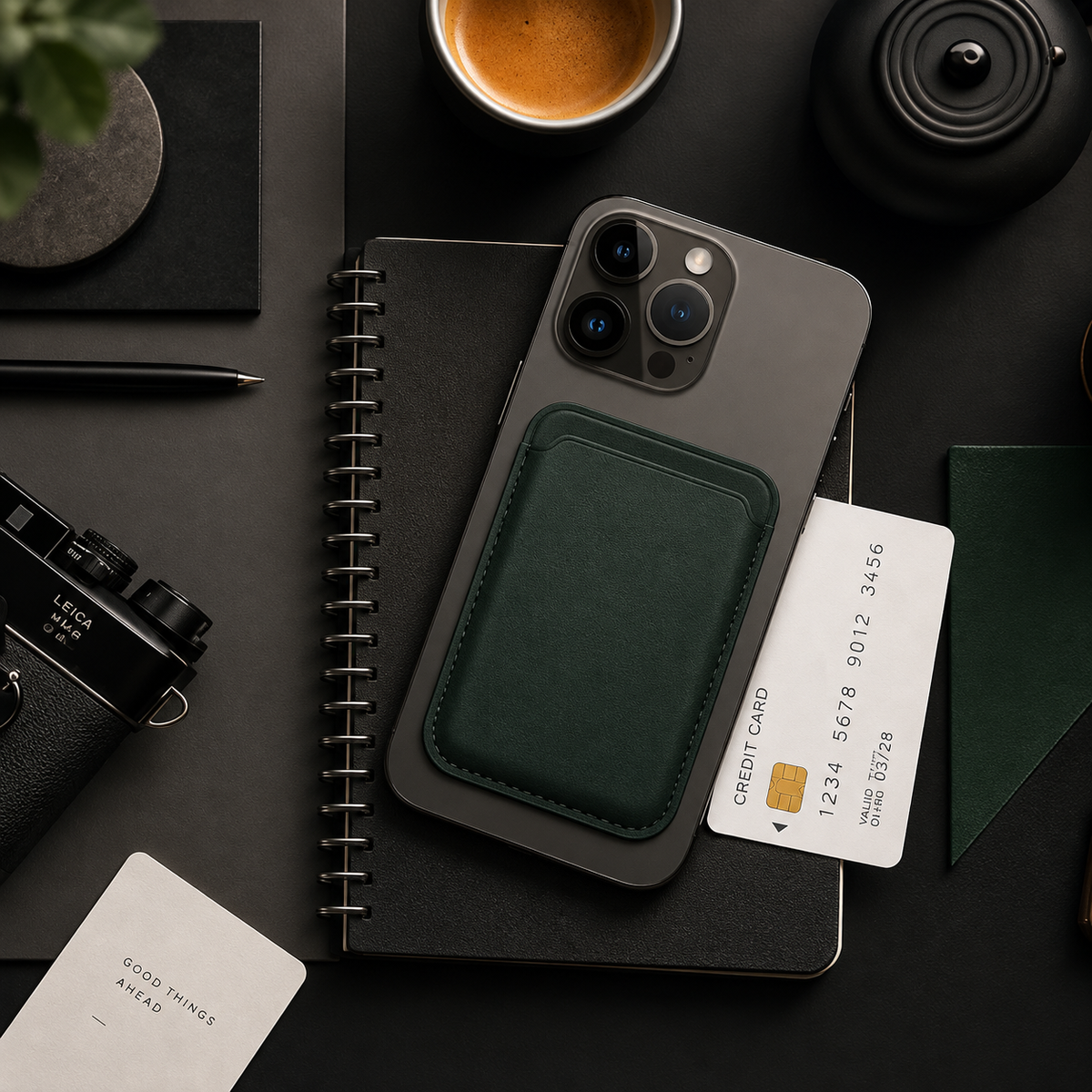 Magnetic Card Wallet for iPhone — Forest Green
