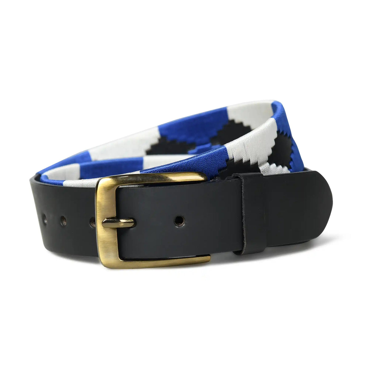Handmade polo leather belt for men with blue and white stripes – photo 4