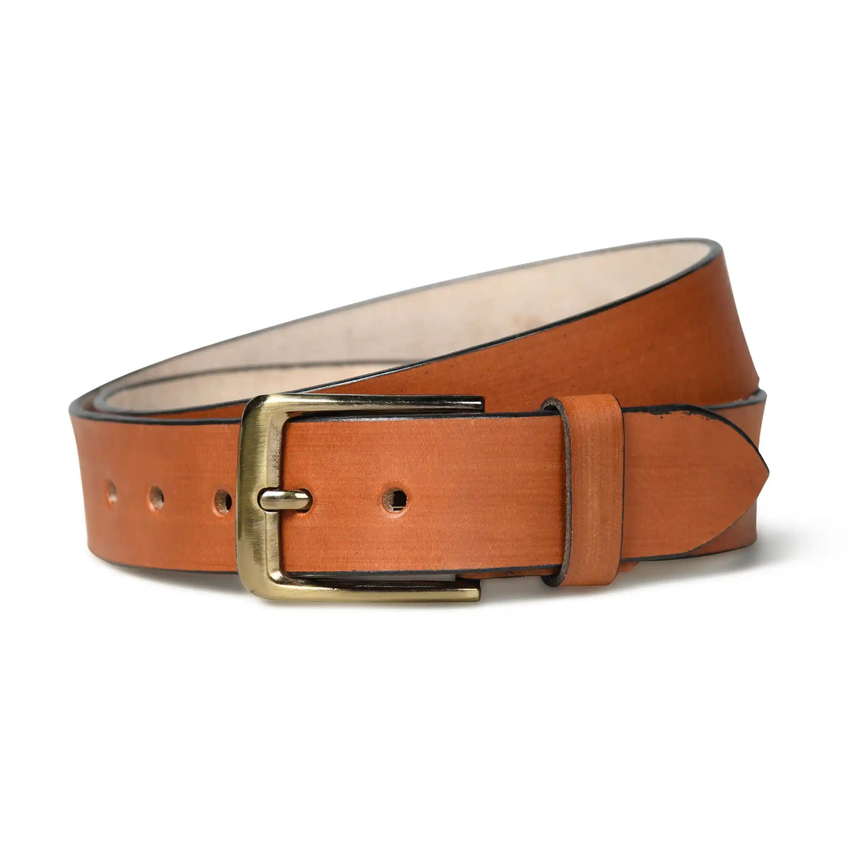 Tan brown burnished buffalo leather belt for men with square buckle – photo 5