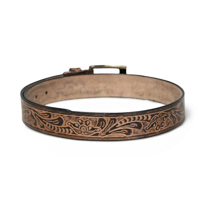 Pastel brown handmade floral pattern leather belt for men – photo 3