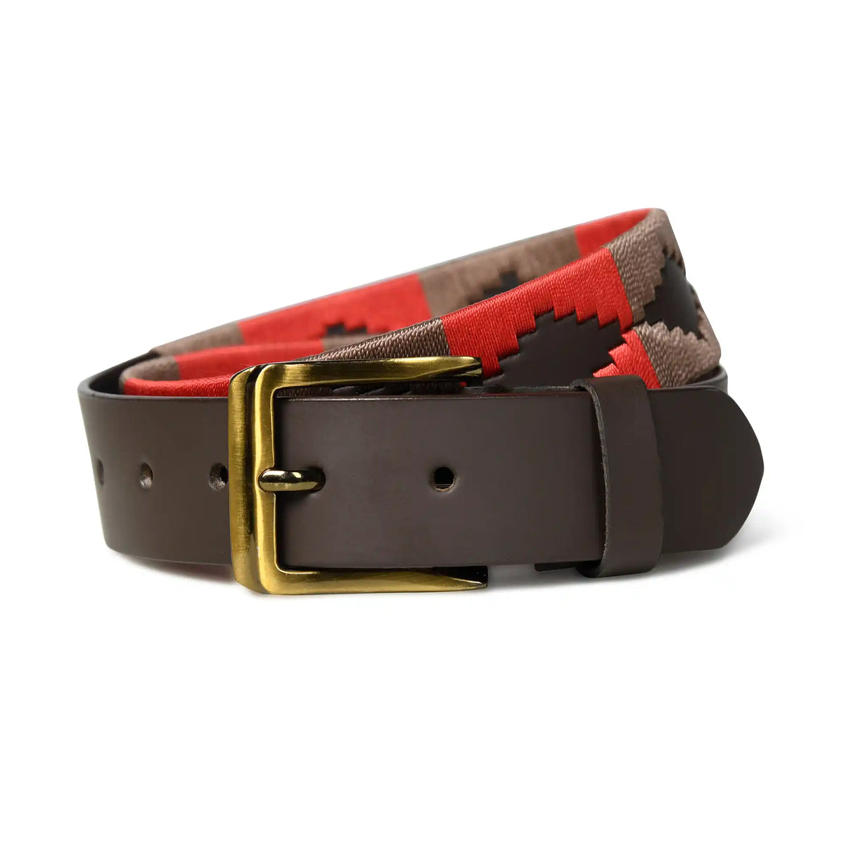 Handmade polo leather belt for men with red and brown hand-stitched stripes – photo 4