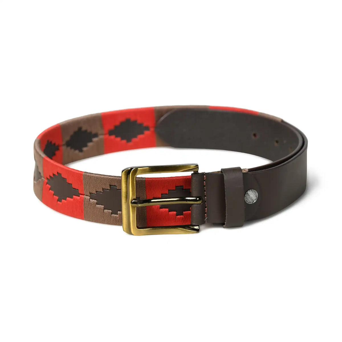 Handmade polo leather belt for men with red and brown hand-stitched stripes – photo 3