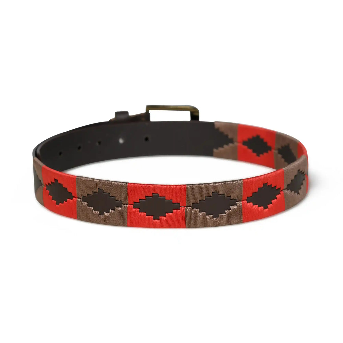 Handmade polo leather belt for men with red and brown hand-stitched stripes – photo 2