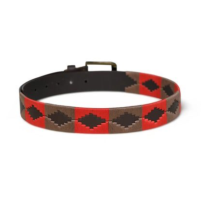 Handmade polo leather belt for men with red and brown hand-stitched stripes – photo 2
