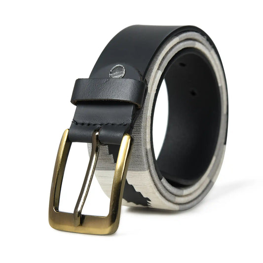 Handmade polo leather belt for men with white and grey hand-stitched stripes – photo 1