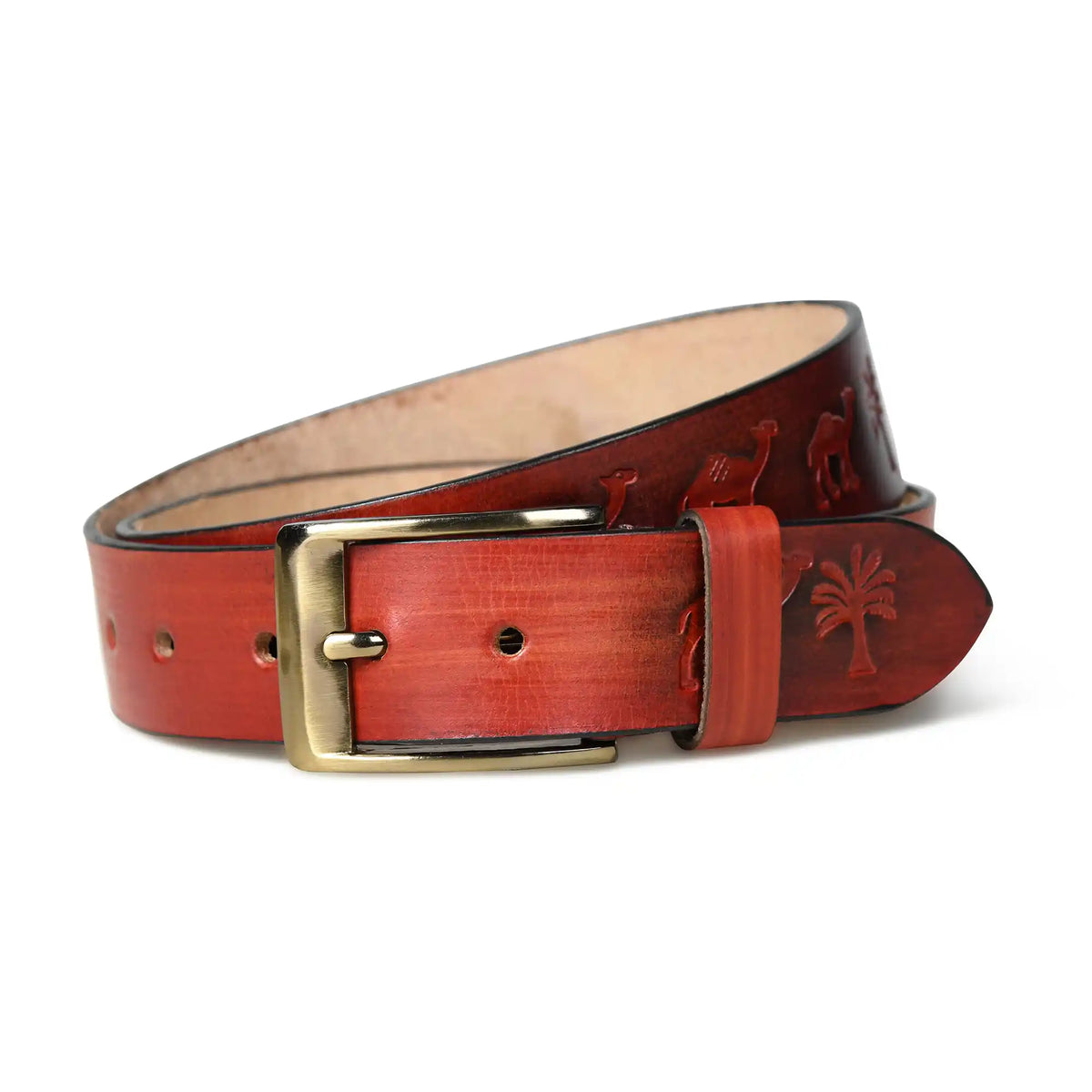 Rusty red burnished buffalo leather belt for men with square buckle – photo 4
