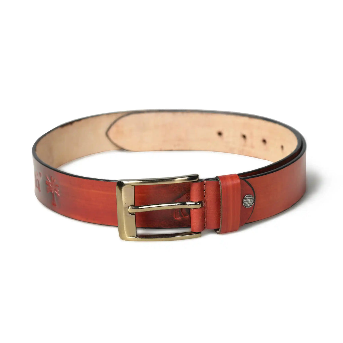 Rusty red burnished buffalo leather belt for men with square buckle – photo 3