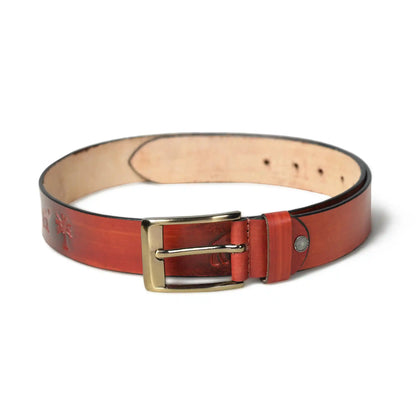 Rusty red burnished buffalo leather belt for men with square buckle – photo 3