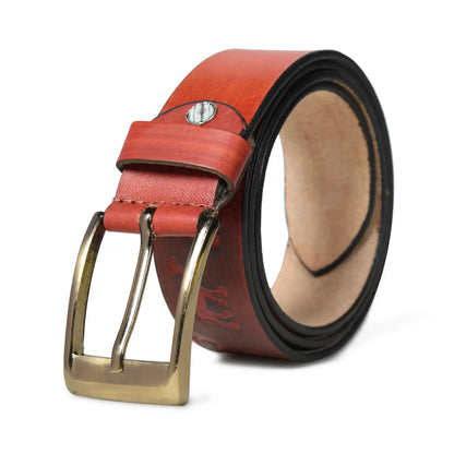 Rusty red burnished buffalo leather belt for men with square buckle – photo 1