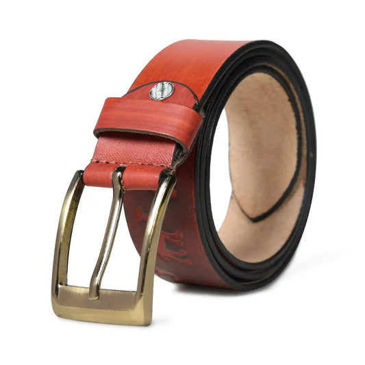 Rusty red burnished buffalo leather belt for men with square buckle – photo 1