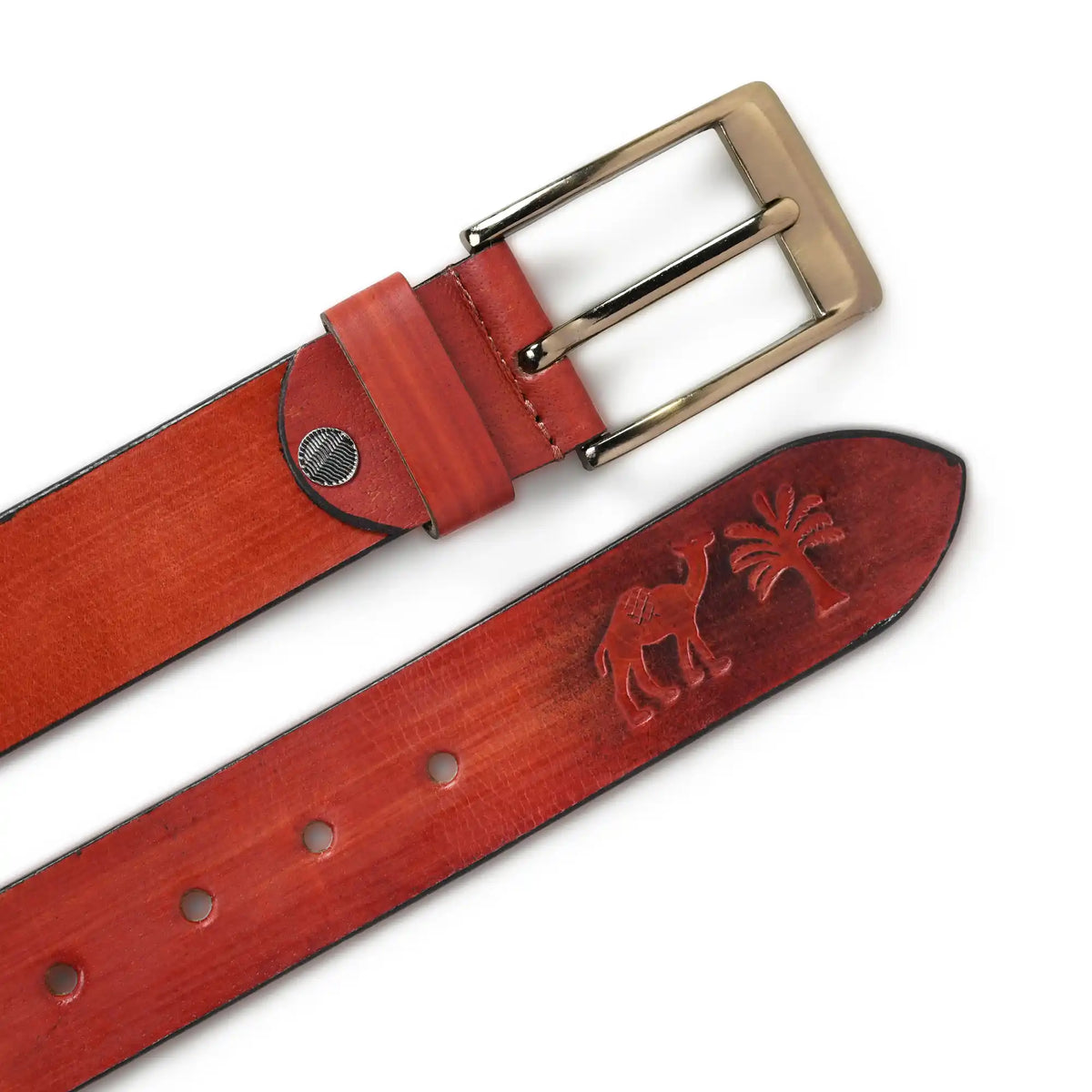 Rusty red burnished buffalo leather belt for men with square buckle – photo 5