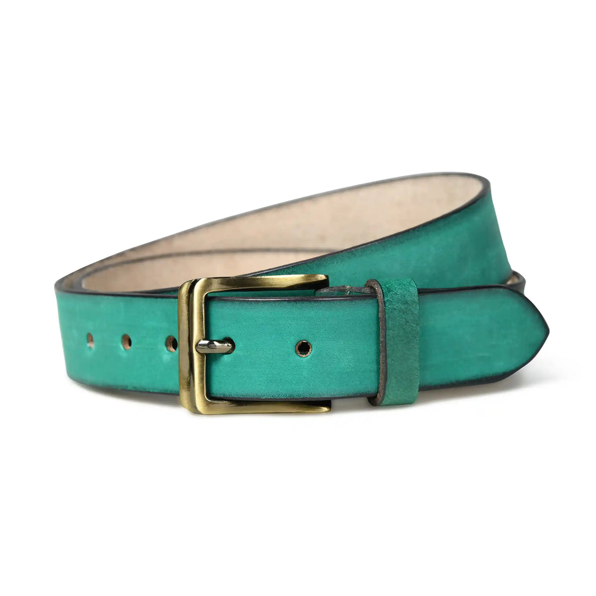 Dusty teal burnished buffalo leather belt for men with square buckle – photo 5