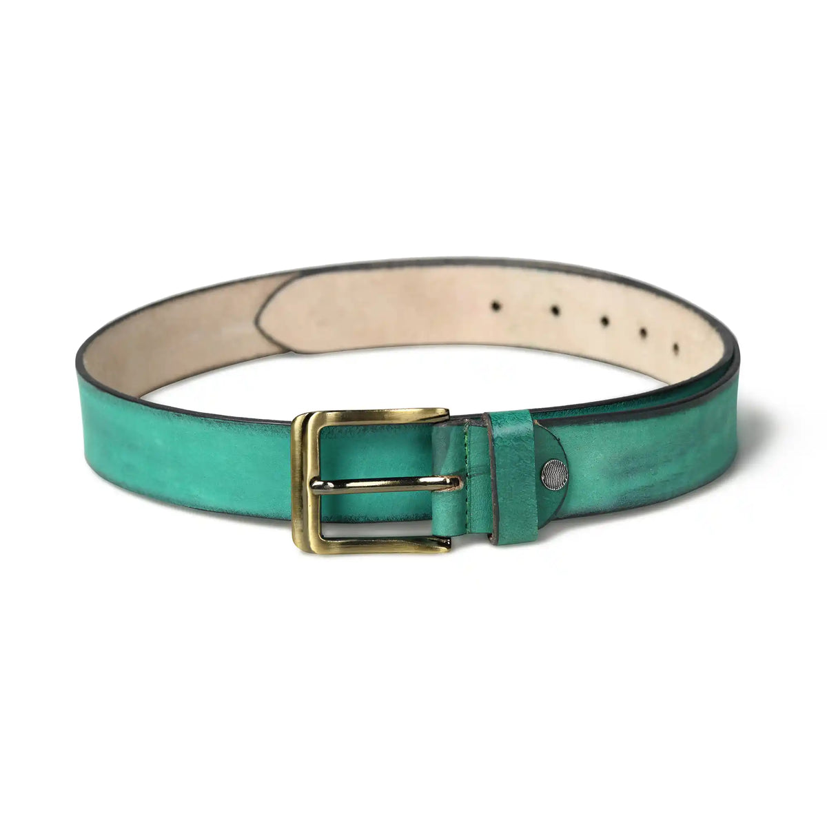 Dusty teal burnished buffalo leather belt for men with square buckle – photo 4