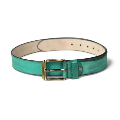 Dusty teal burnished buffalo leather belt for men with square buckle – photo 4