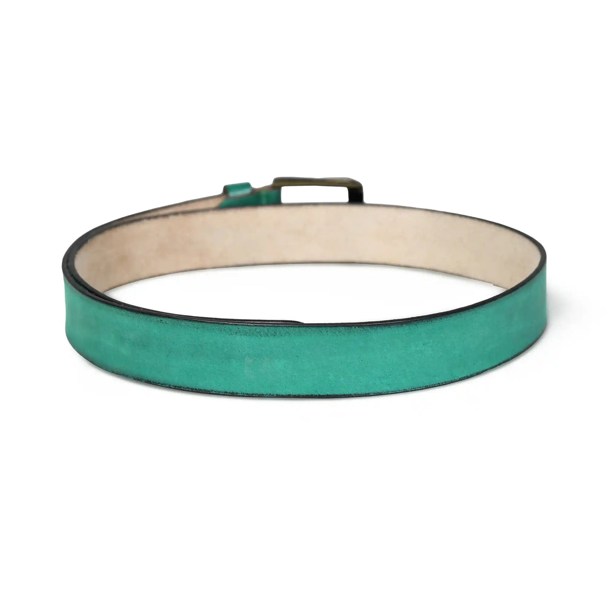 Dusty teal burnished buffalo leather belt for men with square buckle – photo 3