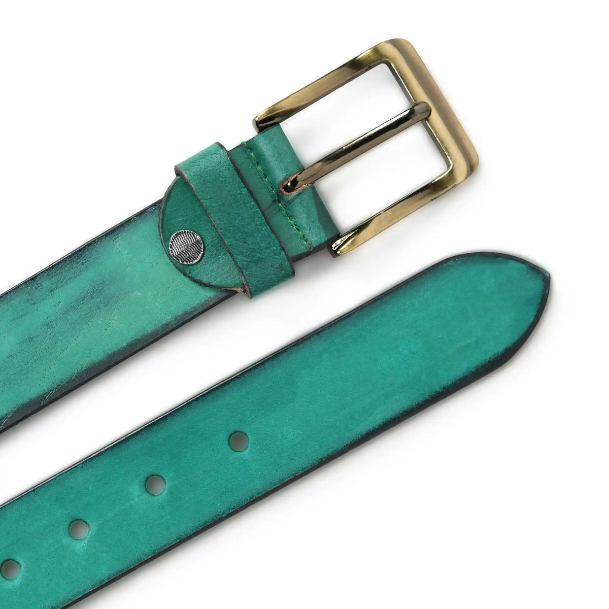 Dusty teal burnished buffalo leather belt for men with square buckle – photo 2