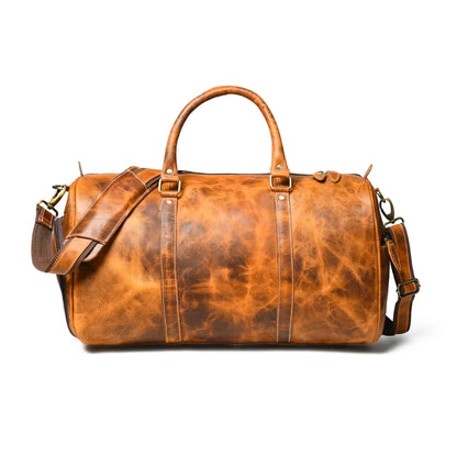 Marbled Tan Leather Duffel Bag — Shoe Compartment