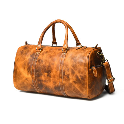 Marbled Tan Leather Duffel Bag — Shoe Compartment