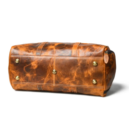 Marbled Tan Leather Duffel Bag — Shoe Compartment