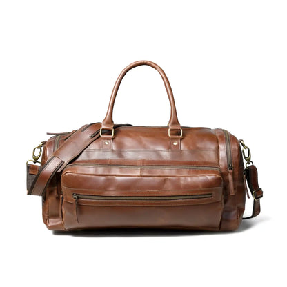 Polished Cognac Leather Duffel Bag