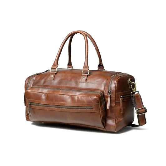 Polished Cognac Leather Duffel Bag