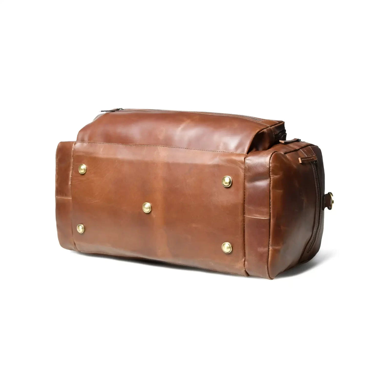 Polished Cognac Leather Duffel Bag